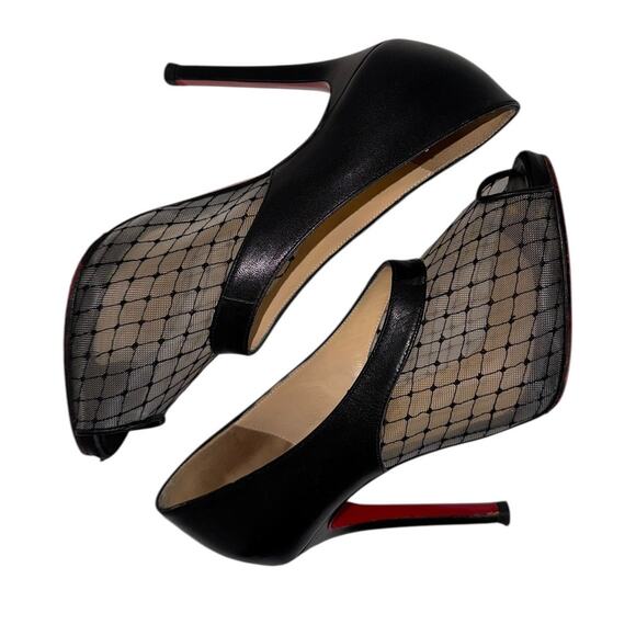 Christian Louboutin Resillana Black Leather & Mesh Peep Toe Heels Size 38.5 - Picture 11 of 13
